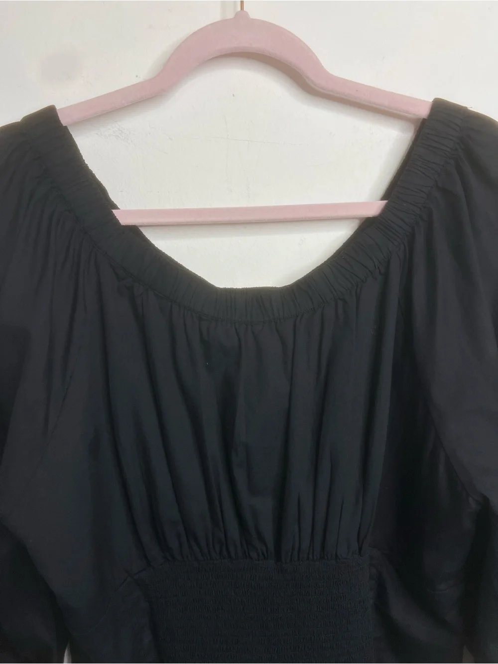 Free People Smocked Teagan Top Puff Sleeves in Black NWT Size Large